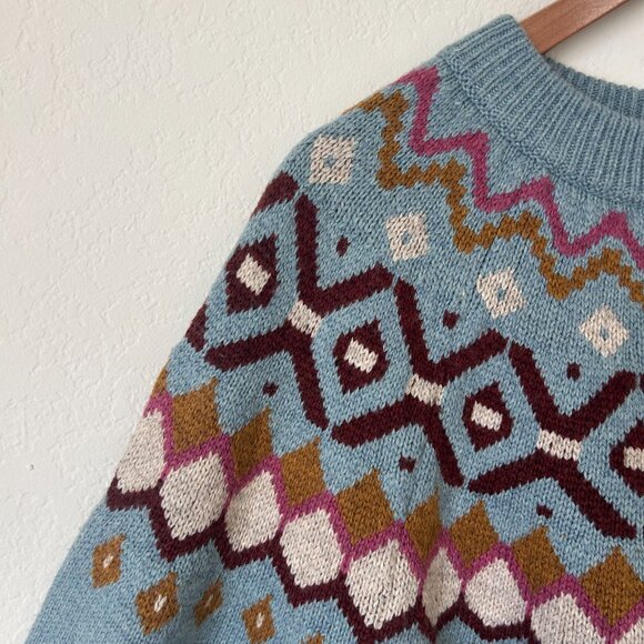 Sundance Sweater Womens XL Blue Fair Isle Nordic Button Pullover Cozy Boho Top - Picture 5 of 8